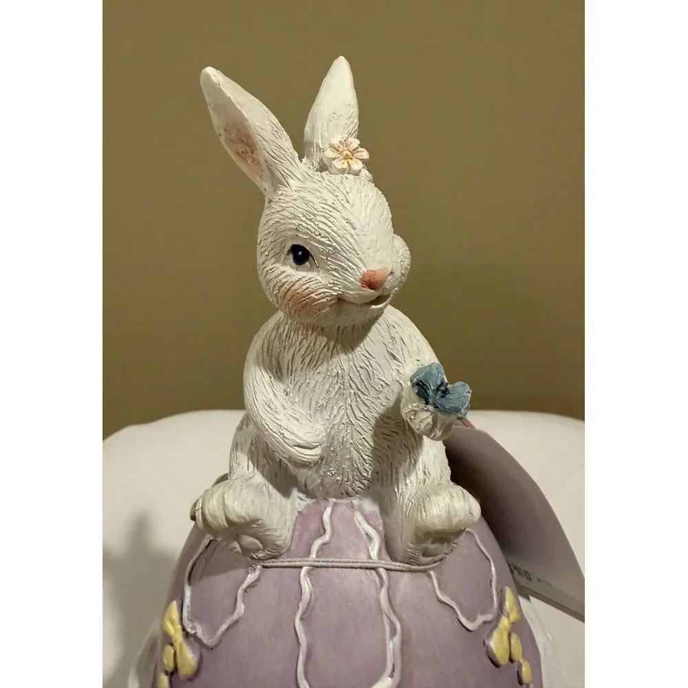 CUPCAKES AND CASHMERE Pastel Easter Bunny‎ Sitting on a Cupcake Egg Figurine NWT